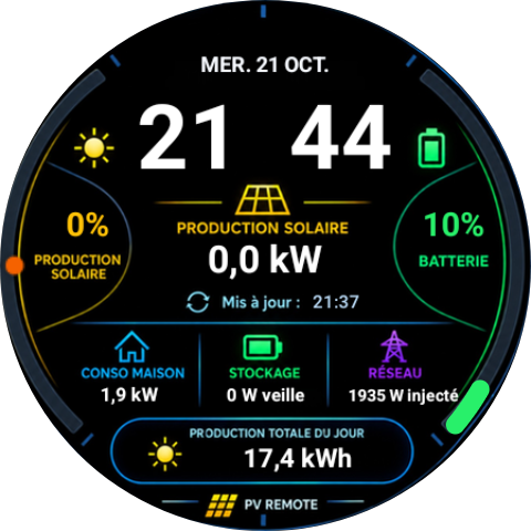 Capture réelle du cadran PV Remote Wear OS