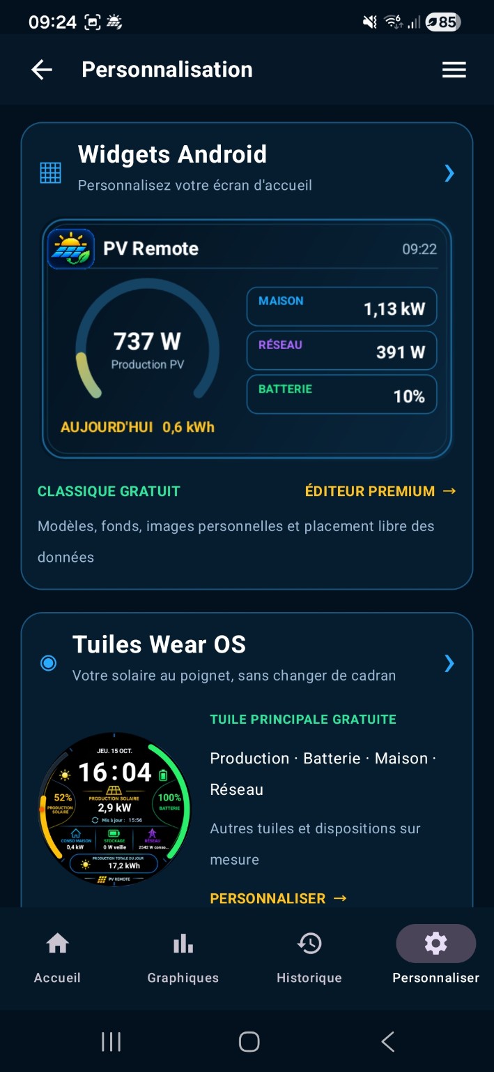 Capture réelle de PV Remote Android