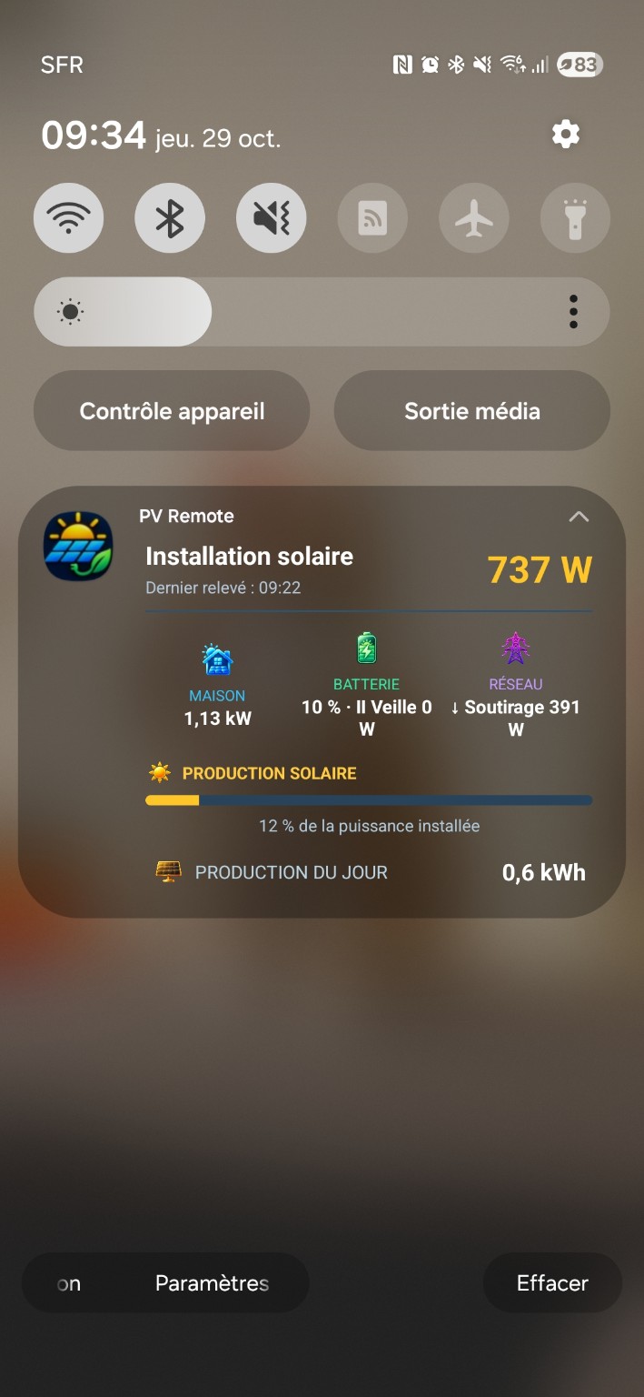 Capture réelle de PV Remote Android