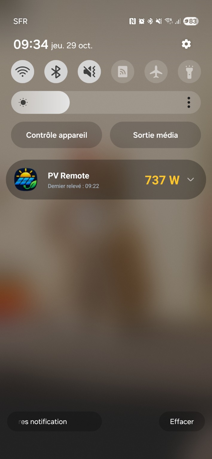 Capture réelle de PV Remote Android